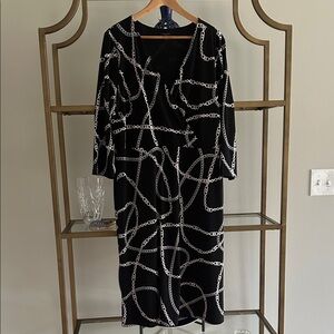 Ann Taylor Elegant Black Chain Print Dress